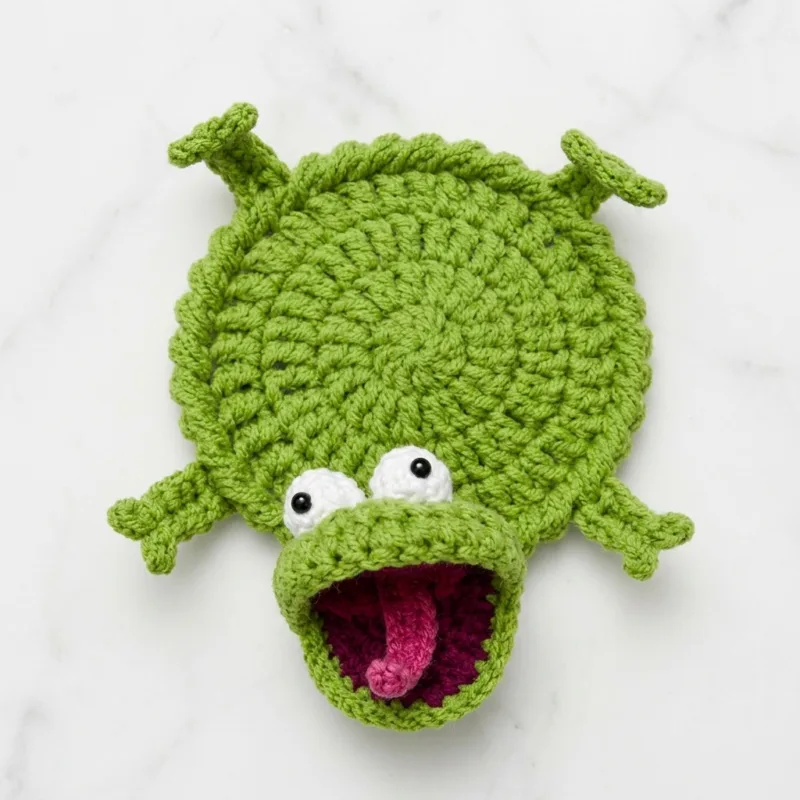 Grumpy Lizard Mug Coaster Amigurumi Crochet Pattern step 1 - construction progress
