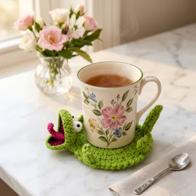 Grumpy Lizard Mug Coaster Amigurumi Crochet Pattern step 2 - construction progress