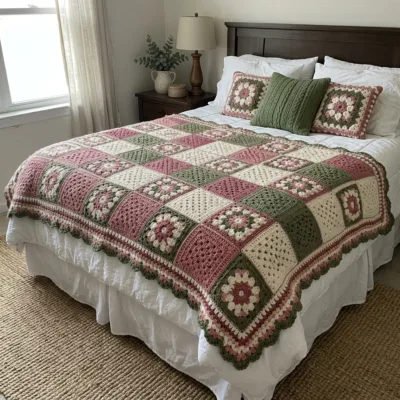 Floral Granny Square Bed Cover Crochet Pattern step detail