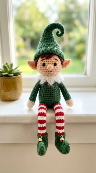Christmas Elf with Dangling Legs Amigurumi Crochet Pattern step detail