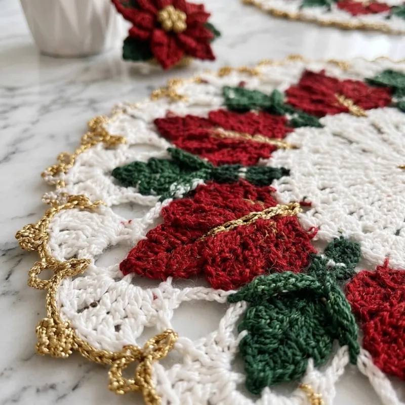 Poinsettia Placemat and Napkin Ring Crochet Pattern step detail