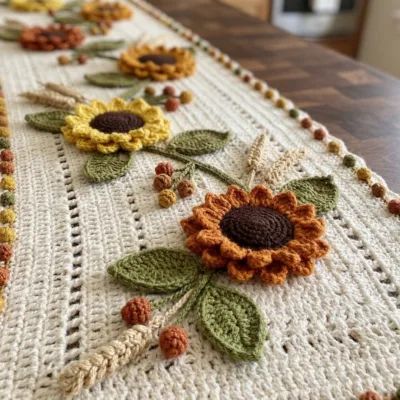 Sunflower Crochet Table Runner Pattern step 1 - construction progress