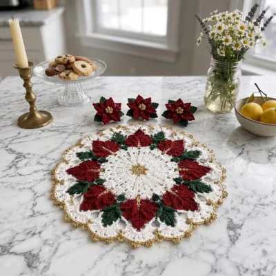 Poinsettia Placemat and Napkin Ring Crochet Pattern - finished amigurumi