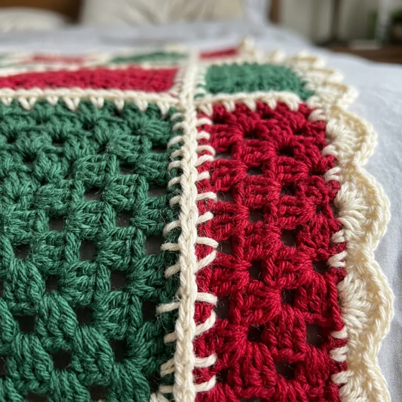 Christmas Granny Square Bed Cover Crochet Pattern step detail