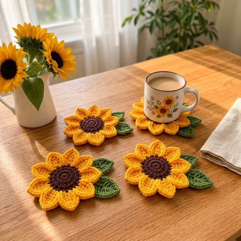 Sunflower Coaster Set Crochet Pattern step detail