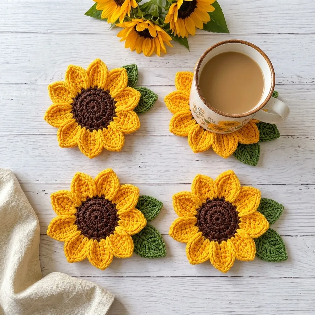 Sunflower Coaster Set Crochet Pattern