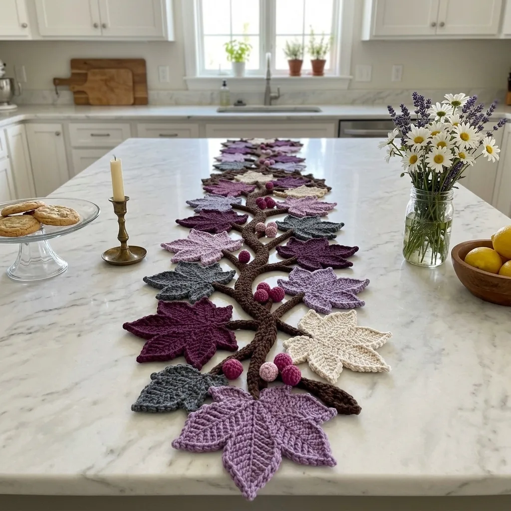Plum Maple Leaf Branch Table Runner Crochet Pattern
