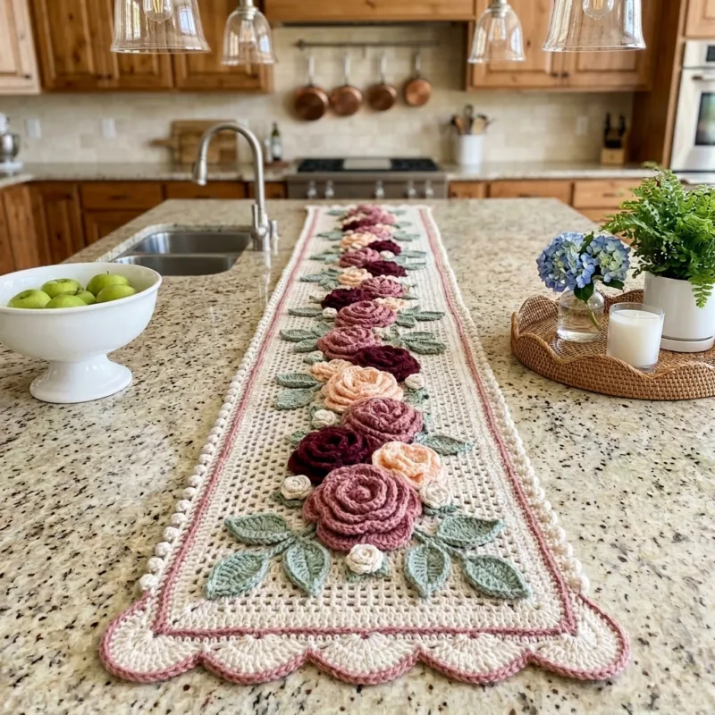 Vintage Rose Filet Table Runner Crochet Pattern step detail