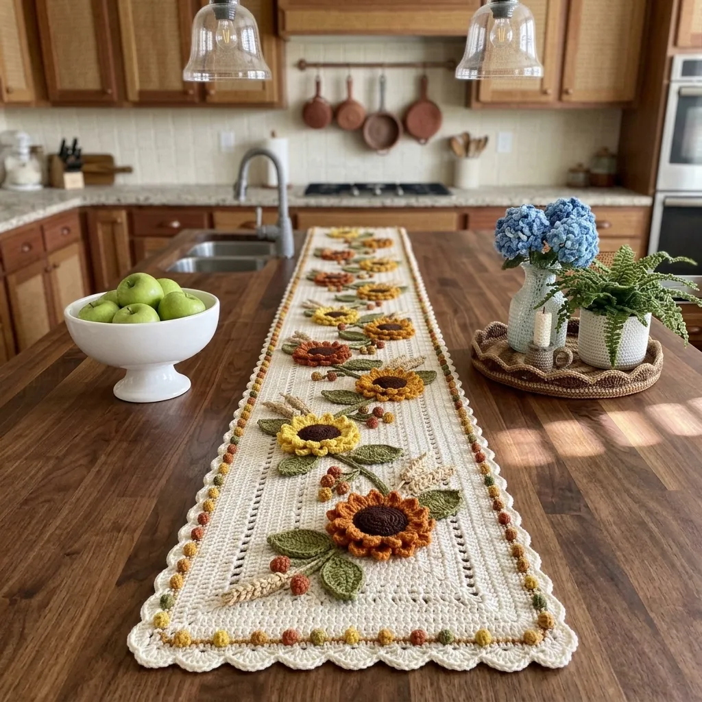Sunflower Crochet Table Runner Pattern