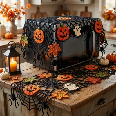 Halloween Pumpkin Lace Appliance Cover and Table Runner Crochet Pattern Set step 2 - construction progress
