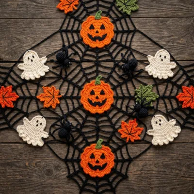 Halloween Pumpkin Lace Appliance Cover and Table Runner Crochet Pattern Set step 3 - construction progress