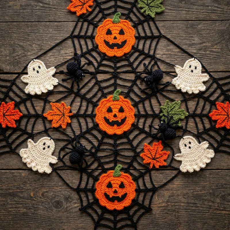 Halloween Pumpkin Lace Appliance Cover and Table Runner Crochet Pattern Set step 3 - construction progress