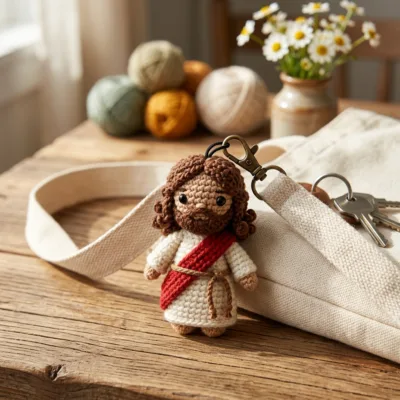 Mini Jesus Amigurumi Keychain Crochet Pattern step 4 - construction progress