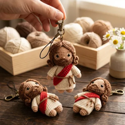 Mini Jesus Amigurumi Keychain Crochet Pattern step 3 - construction progress