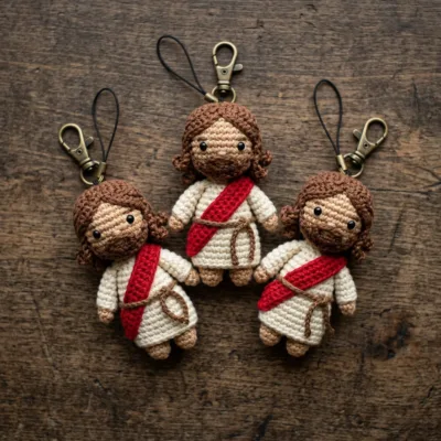 Mini Jesus Amigurumi Keychain Crochet Pattern step 2 - construction progress