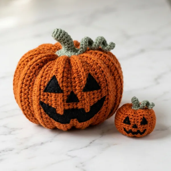 Jack-o’-Lantern Pumpkin Duo Amigurumi Crochet Pattern (Large and Mini)