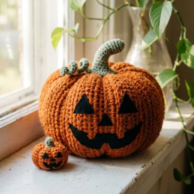 Jack-o'-Lantern Pumpkin Duo Amigurumi Crochet Pattern (Large and Mini) step 4 - construction progress