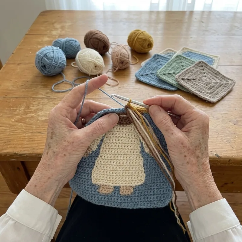 Large Jesus Panel Granny Square Bed Cover Crochet Pattern step detail