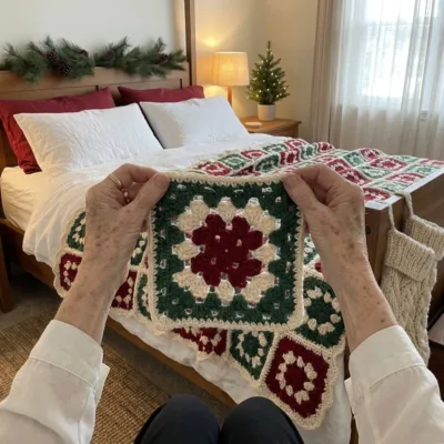 Christmas Granny Square Bed Cover Crochet Pattern - finished amigurumi