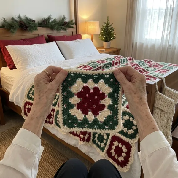 Christmas Granny Square Bed Cover Crochet Pattern