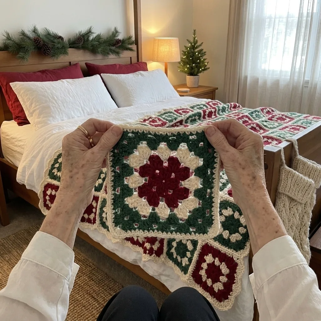 Christmas Granny Square Bed Cover Crochet Pattern
