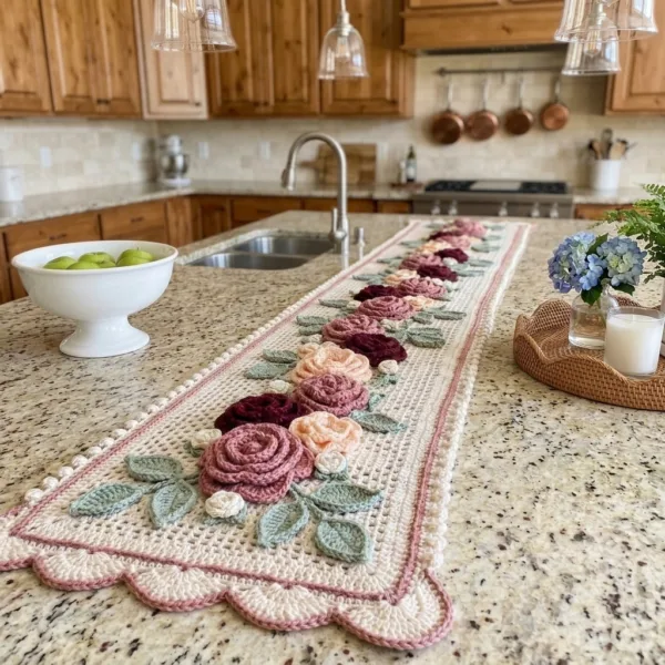 Vintage Rose Filet Table Runner Crochet Pattern