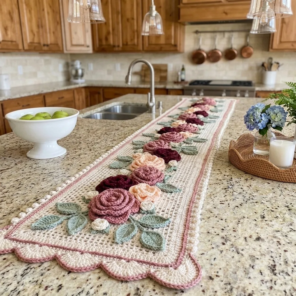 Vintage Rose Filet Table Runner Crochet Pattern