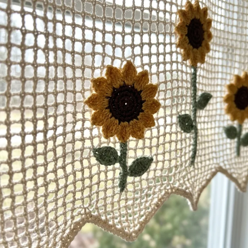 Sunflower Meadow Filet Curtain Panel Crochet Pattern step detail