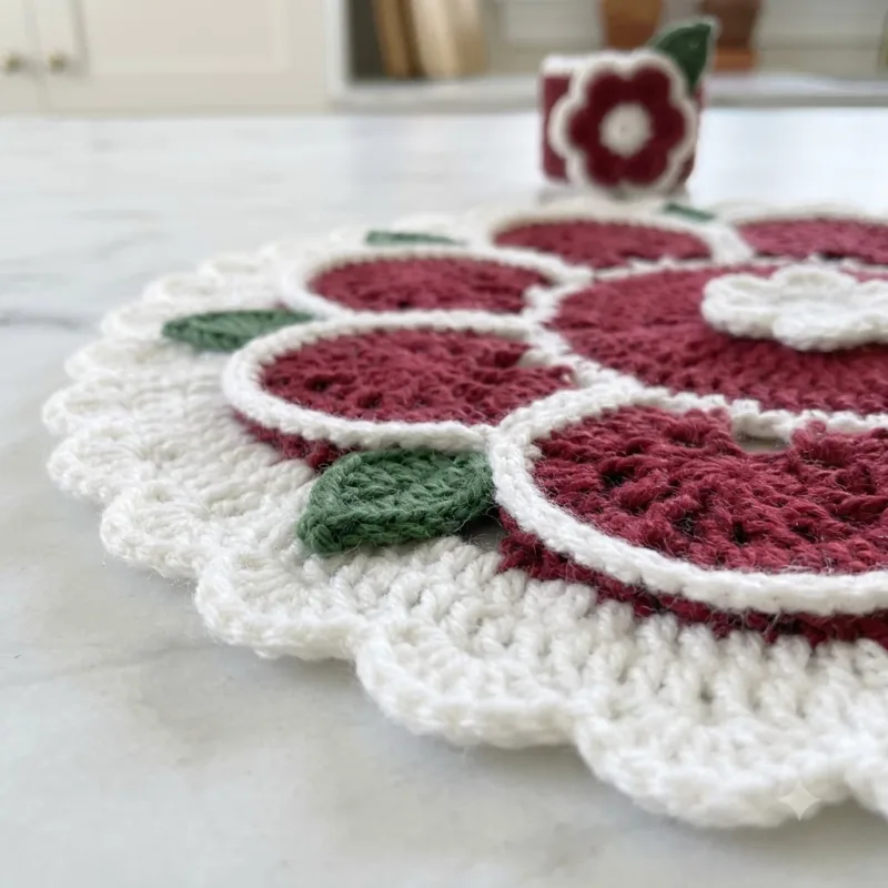 Cranberry Snowflake Placemat and Napkin Ring Set Crochet Pattern step detail