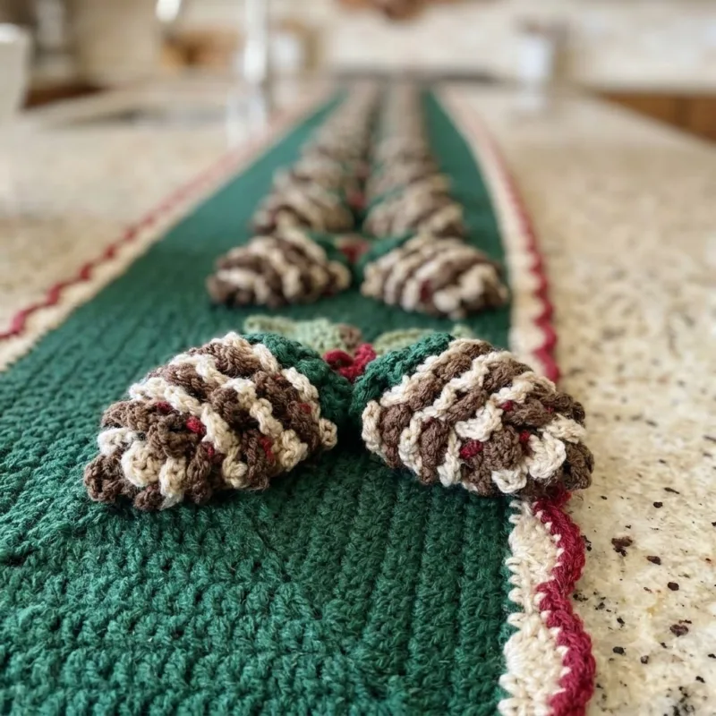 Pine Cone and Cranberry Table Runner Crochet Pattern step detail