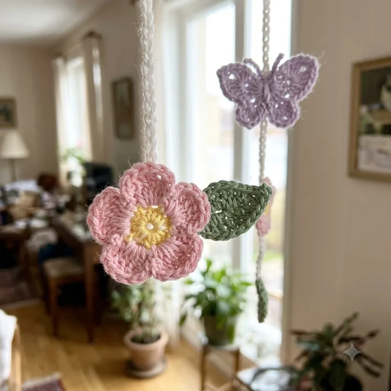 Pink Blossom and Butterfly Strand Window Valance Crochet Pattern step detail