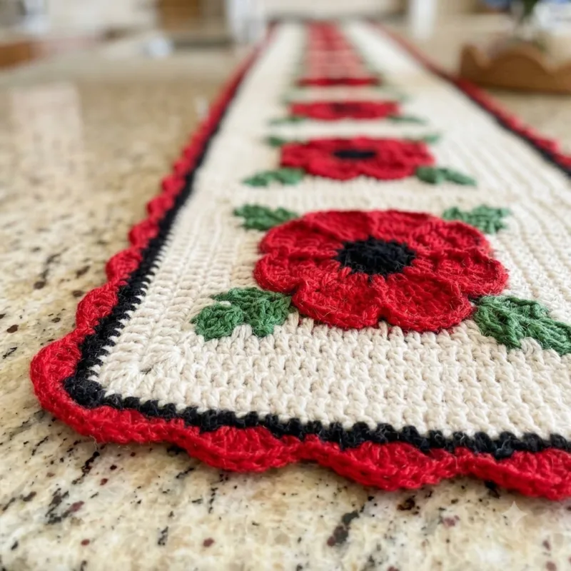 Red Poppy Field Table Runner Crochet Pattern step detail
