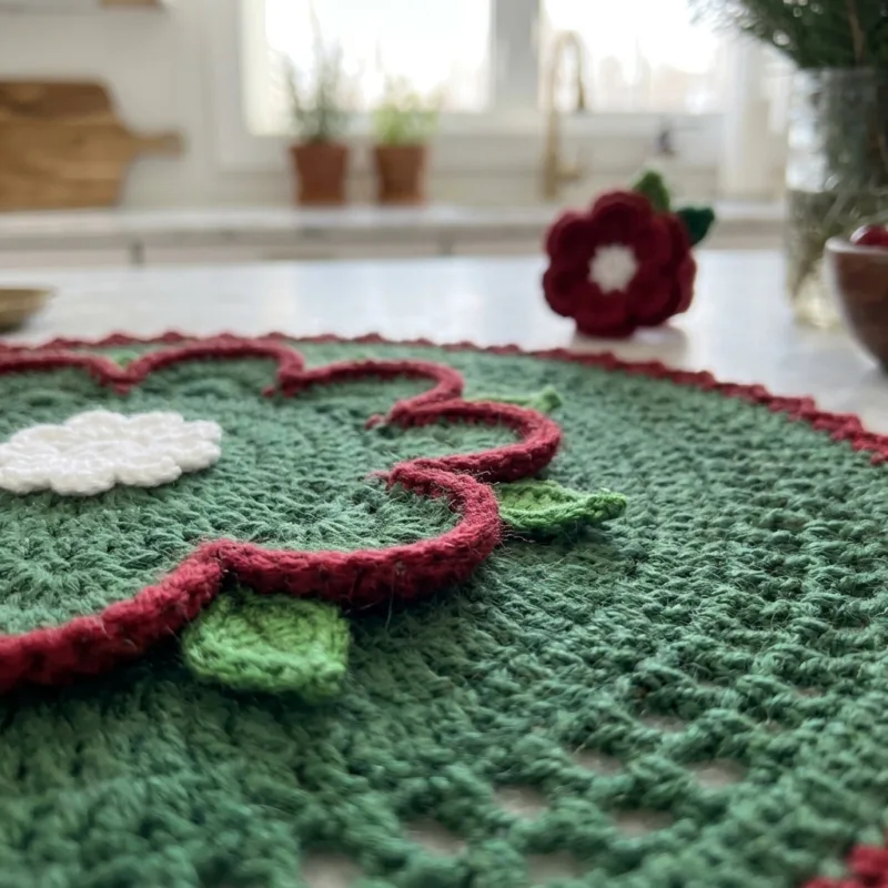 Holly Berry Wreath Placemat and Napkin Ring Set Crochet Pattern step detail