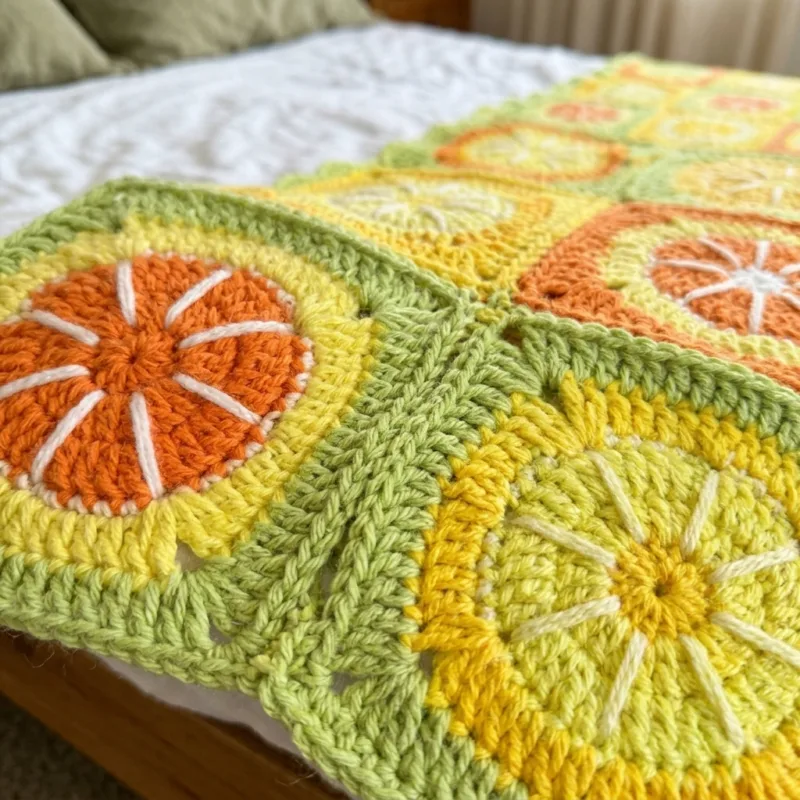 Citrus Slice Granny Square Bed Cover Crochet Pattern step detail