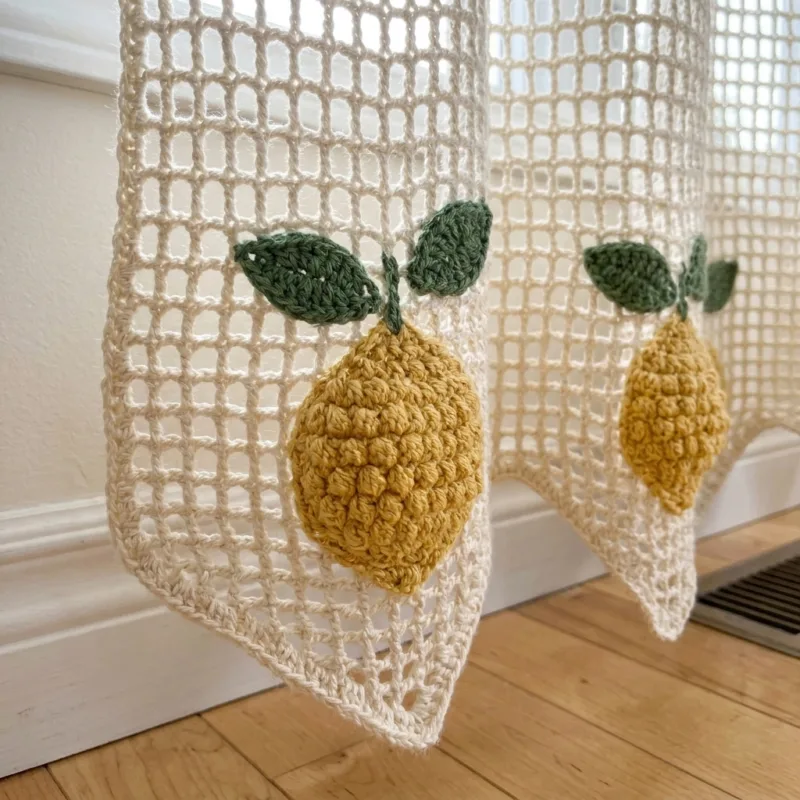 Lemon and Leaf Filet Curtain Panel Crochet Pattern step detail