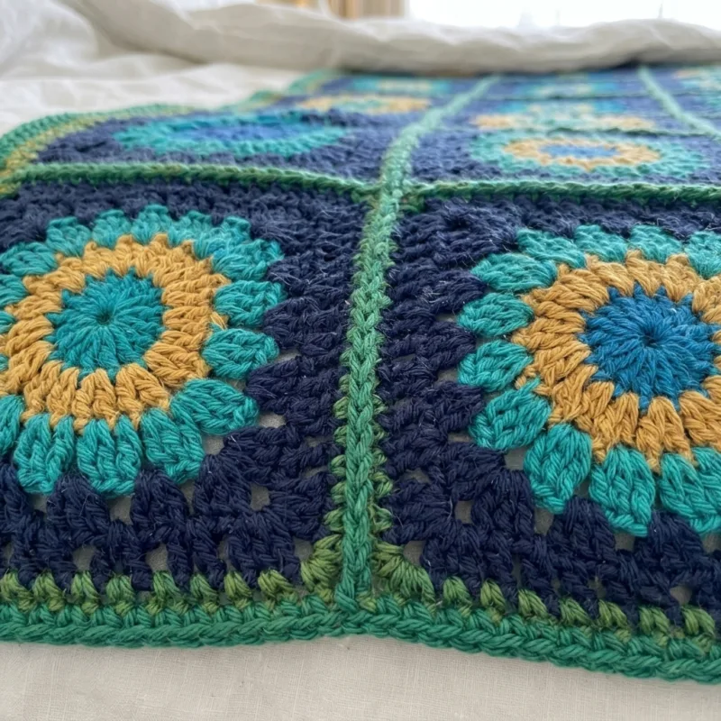 Peacock Feather Granny Square Bed Cover Crochet Pattern step detail