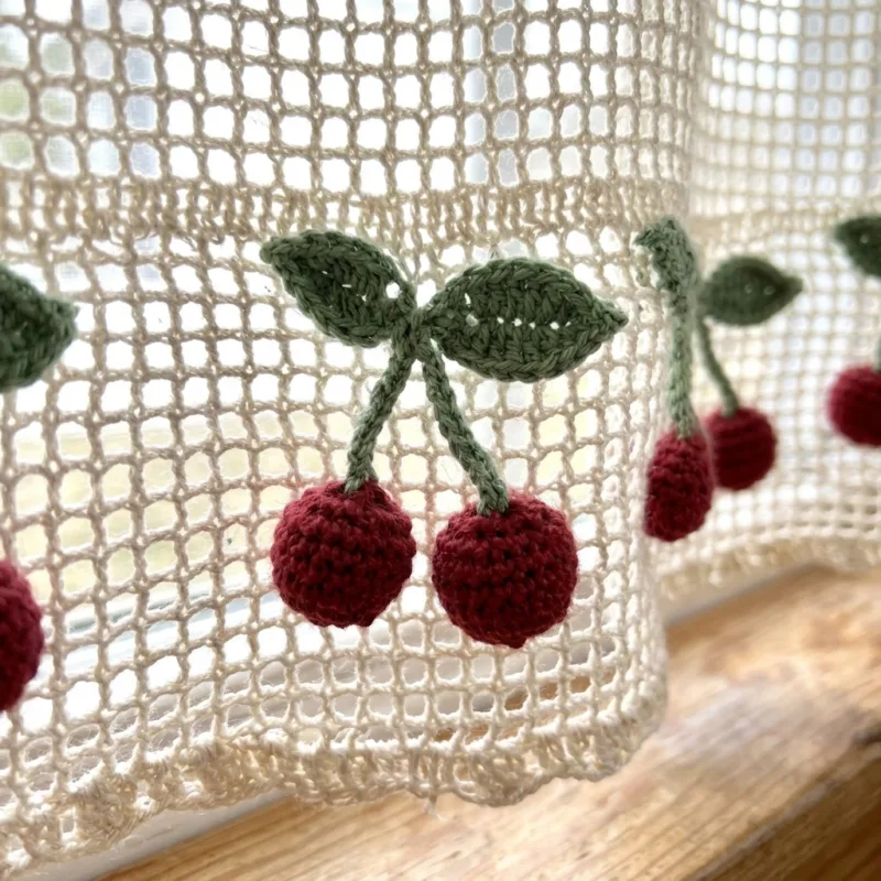 Cherry and Leaf Filet Curtain Panel Crochet Pattern step detail