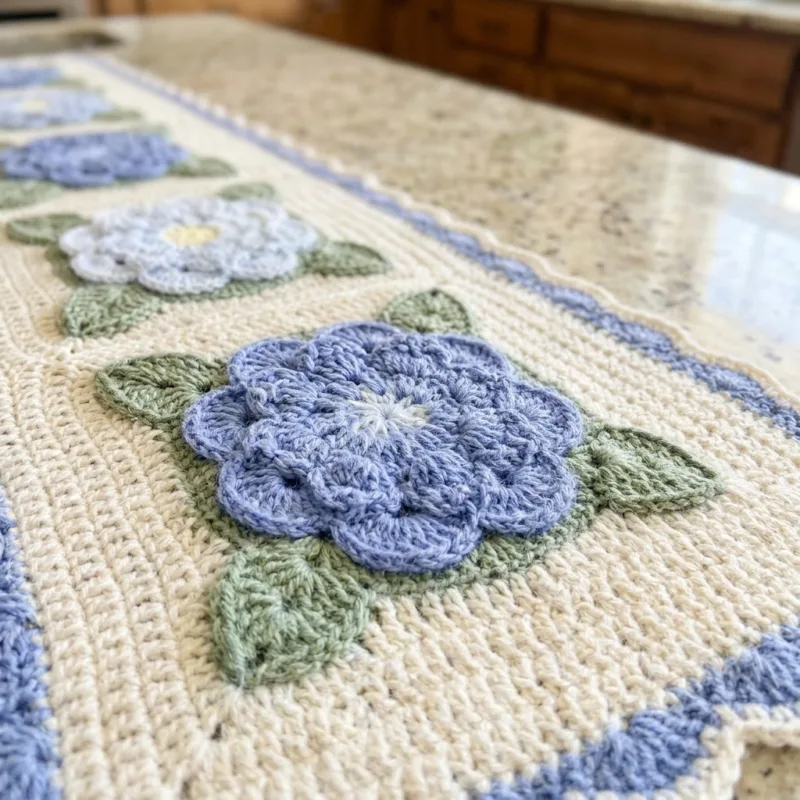 Blue Hydrangea Table Runner Crochet Pattern step detail