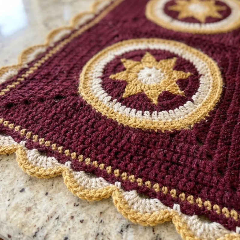 Gold Star Burgundy Table Runner Crochet Pattern step detail