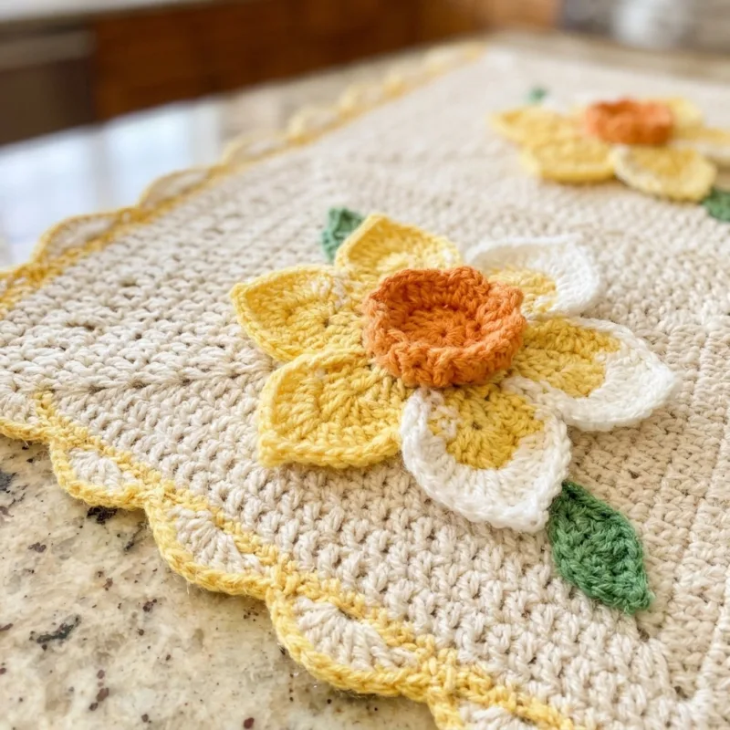 Sunny Daffodil Table Runner Crochet Pattern step detail