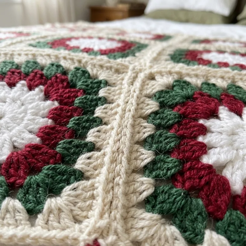 Christmas Snowflake Granny Square Bed Cover Crochet Pattern step detail