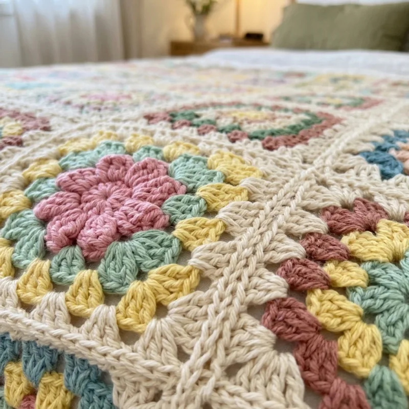Pastel Posy Granny Square Bed Cover Crochet Pattern step detail
