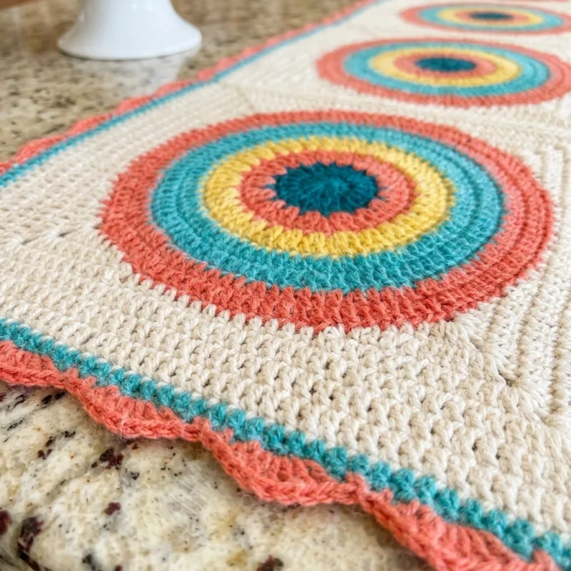 Coral and Turquoise Mandala Table Runner Crochet Pattern step detail