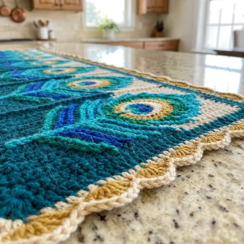 Teal Peacock Feather Table Runner Crochet Pattern step detail