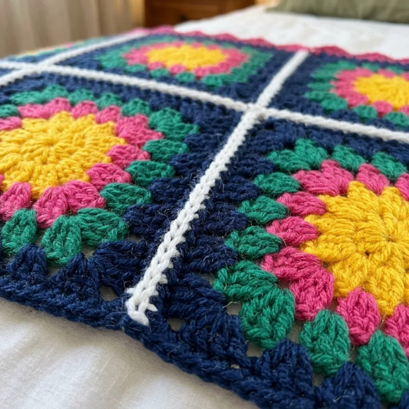 Bold Flower Navy Granny Square Bed Cover Crochet Pattern step detail