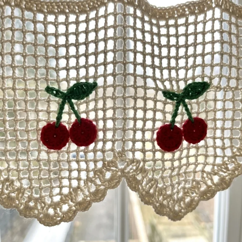 Cherry and Leaf Filet Curtain Panel Crochet Pattern step detail