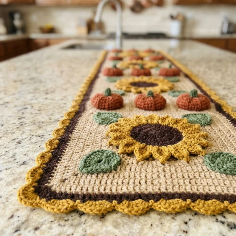Pumpkin and Sunflower Harvest Table Runner Crochet Pattern step detail