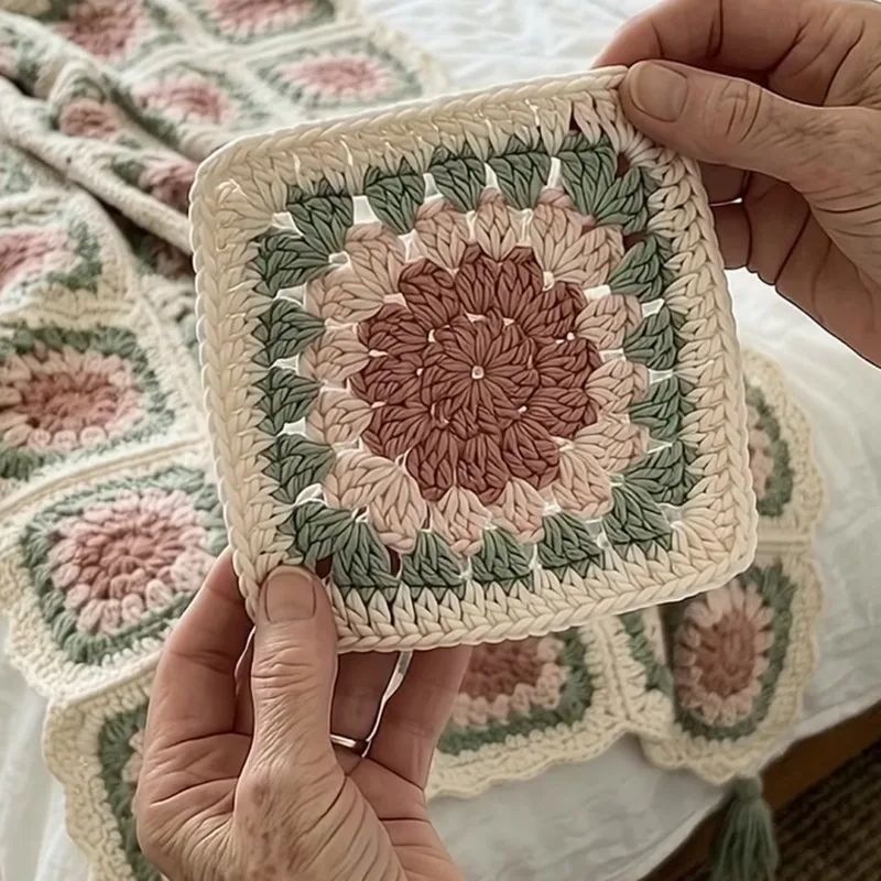 Sage Rose Granny Square Bed Cover Crochet Pattern step detail