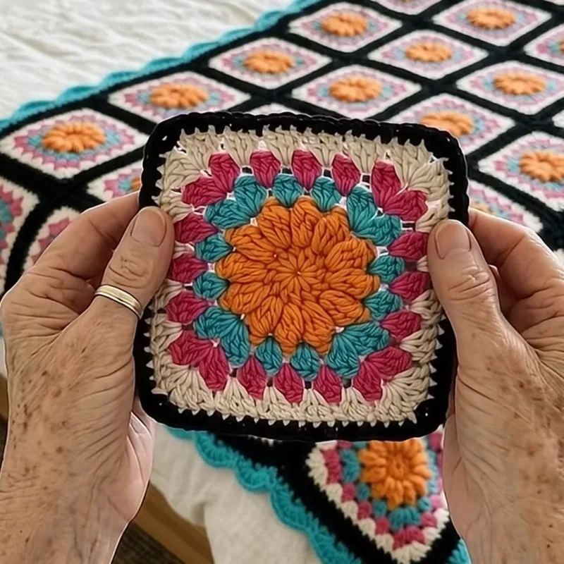Tropical Burst Granny Square Bed Cover Crochet Pattern step detail