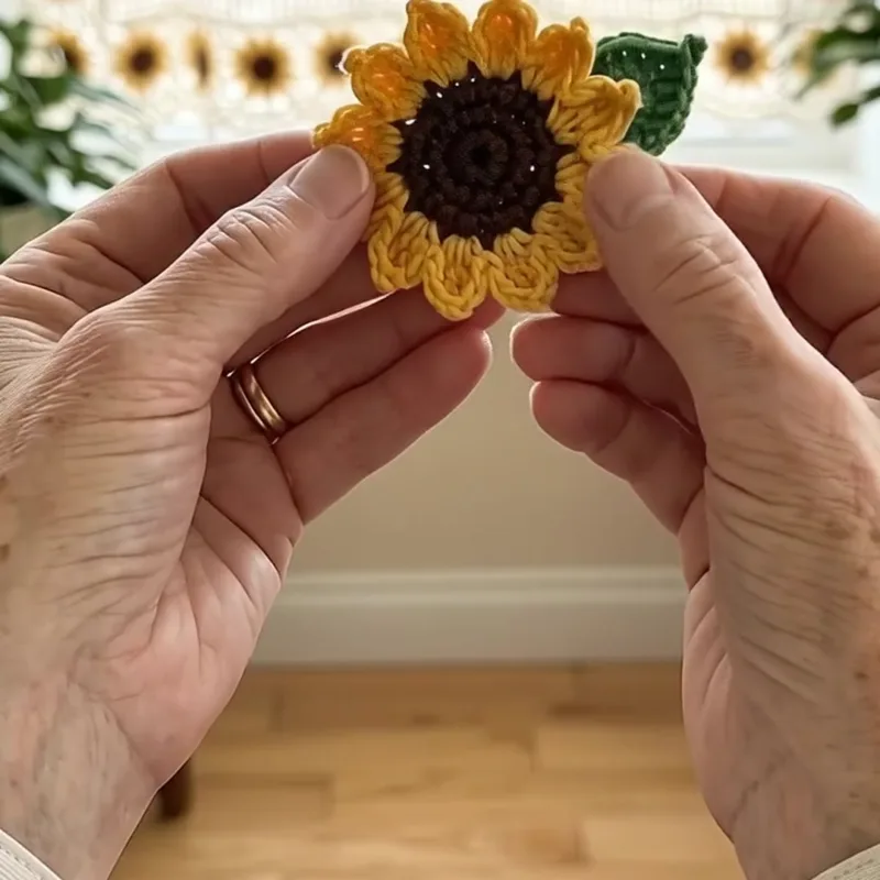 Sunflower and Leaf Filet Curtain Panel Crochet Pattern step detail